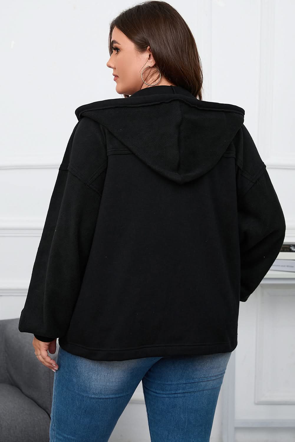 Plus size black hooded jacket - Love Salve
